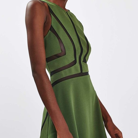 Topshop Green Mesh Contrast Skater Dress - Picture 2 of 3